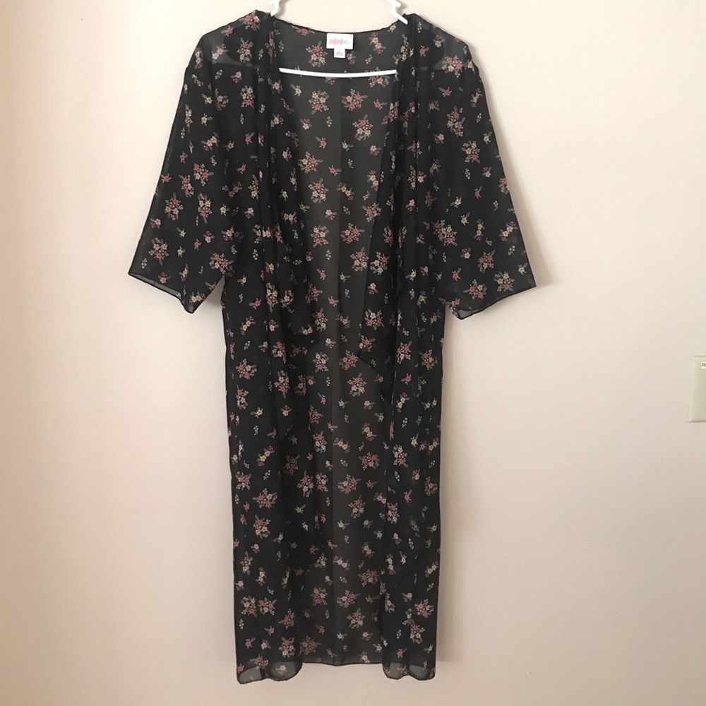 Lularoe Black Floral Midi Kimono